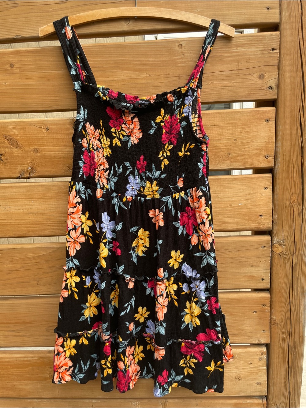Ambiance Black Floral Tiered Tank with Multicolor Blooms